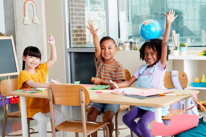 little girl plays with blocks